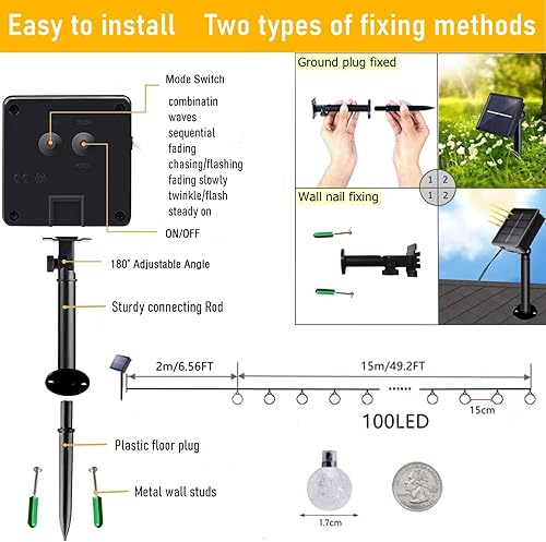 Miniatura 4 de Sunlisky Tira de luces solares para exteriores, 24.6 pies, 50 luces LED de globo de cristal con 8 modos de iluminación, luces solares impermeables