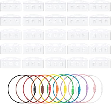 30PCS Vertical Half Badge Holder for Yoto Cards with 10 Multi-Colored Ring Loops, Transparent Plastic Yoto Card Storage, Removable Badge Protector for Passes Multicolor
