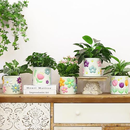 Miniatura 4 de GUGUGO Macetas bonitas y únicas con agujeros de drenaje, divertidas macetas para plantas de interior, maceta ecléctica para suculentas, decoración