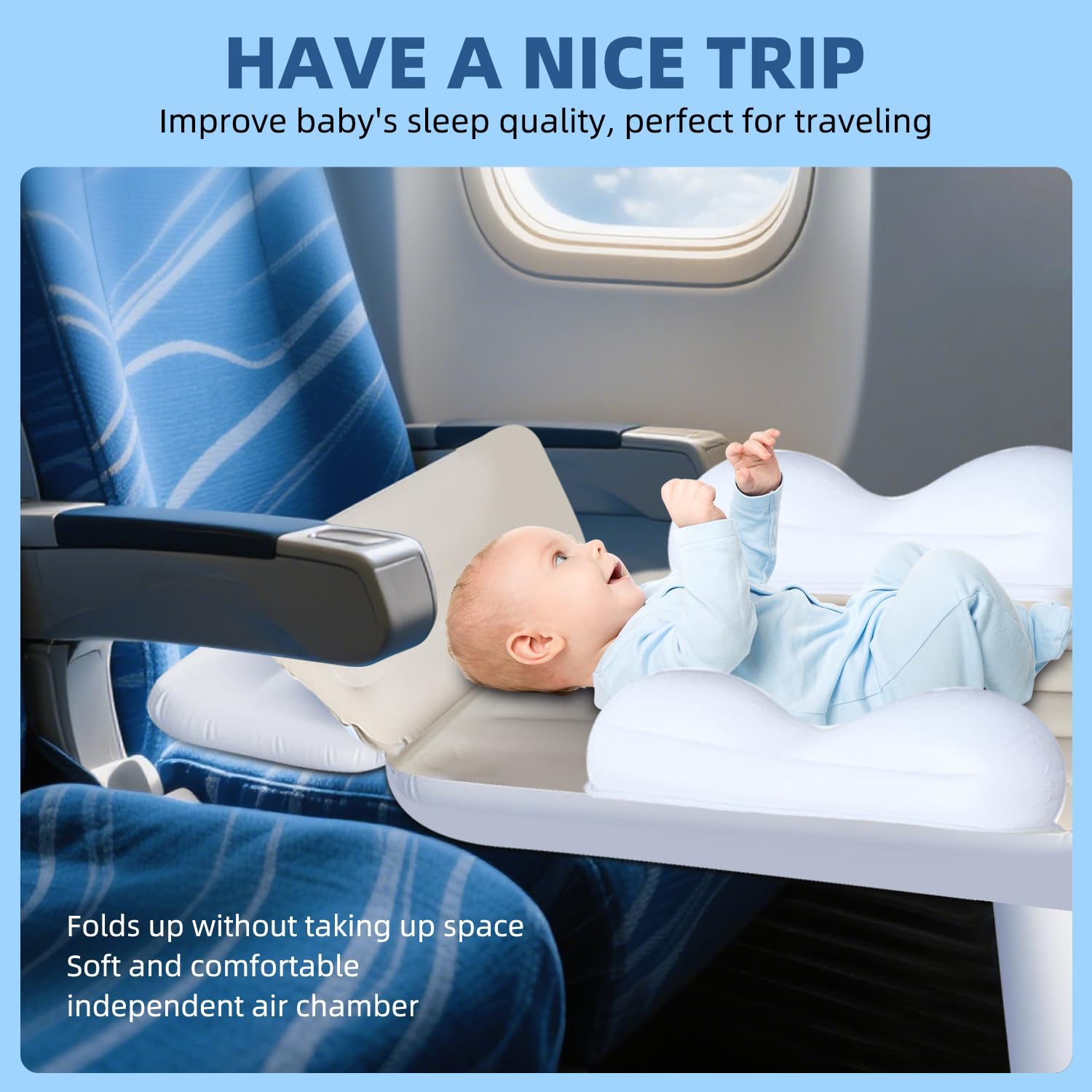 Inflatable Toddler Airplane Bed for Kids, Baby Air Plane Seat Extender, Blow Up Air Mattress for Child Plane Travel Sleep Bed with Safety Belt, Carry Bag, Pump