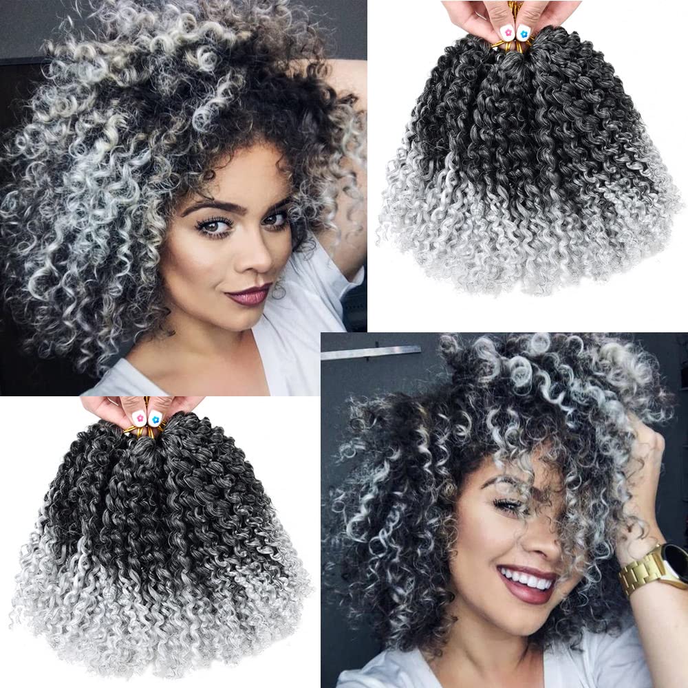 Amazon.com : Short Marlybob Crochet Hair 9 Bundles/Lot 8 Inch Ombre  Braiding Hair Afro Kinky Curly Hair Synthetic Hair Extension (T1B/GREY#, 8)  : Beauty & Personal Care