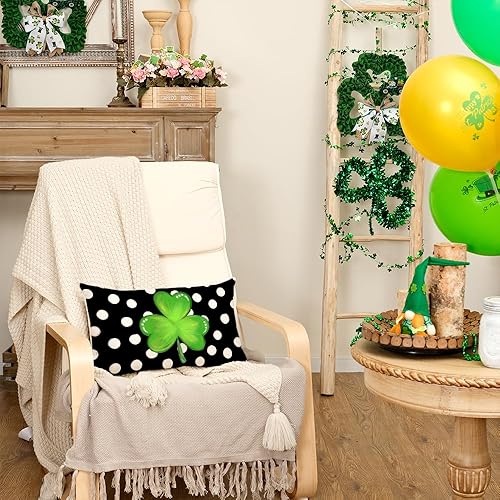 Miniatura 4 de AACORS Funda de almohada lumbar del Día de San Patricio de 12 x 20 pulgadas, decoración de trébol de lunares, funda de cojín de primavera para el