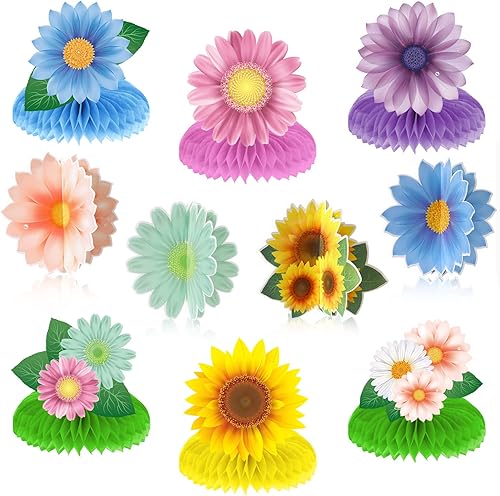 10 piezas de girasol panal centro de mesa, decoración de otoño, verano, primavera, cumpleaños para mujeres, niños, oficina, aula, fiesta de