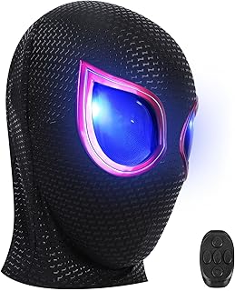 قناع سبايدرمان كهربائي بلون أسود للرجال، عيون متحركة بريموت كنترول مع أضواء ليد، مناسب للمراهقين والبالغين، مثالي للتنكر والهالوين ولعب دور الأبطال الخارقين من اوجماكسي