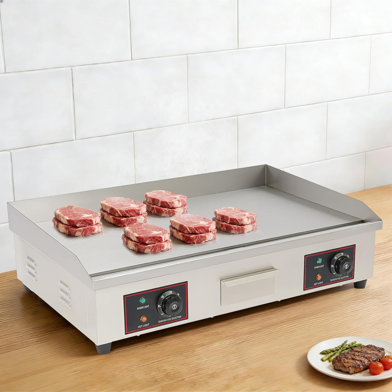 Commercial Electric Countertop Griddle 30" 110V 3000W, Flat Top Grill BBQ Heating Plate, Stainless Steel Cooking Surface, Temperature Control 122-572℉, 8mm Cast Iron Plate, for Restaurant Kitchen