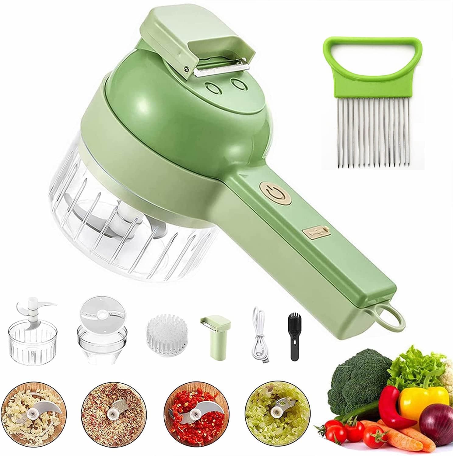 4 In 1 Handheld Electric Vegetable Cutter Set, Multifunctional Hand