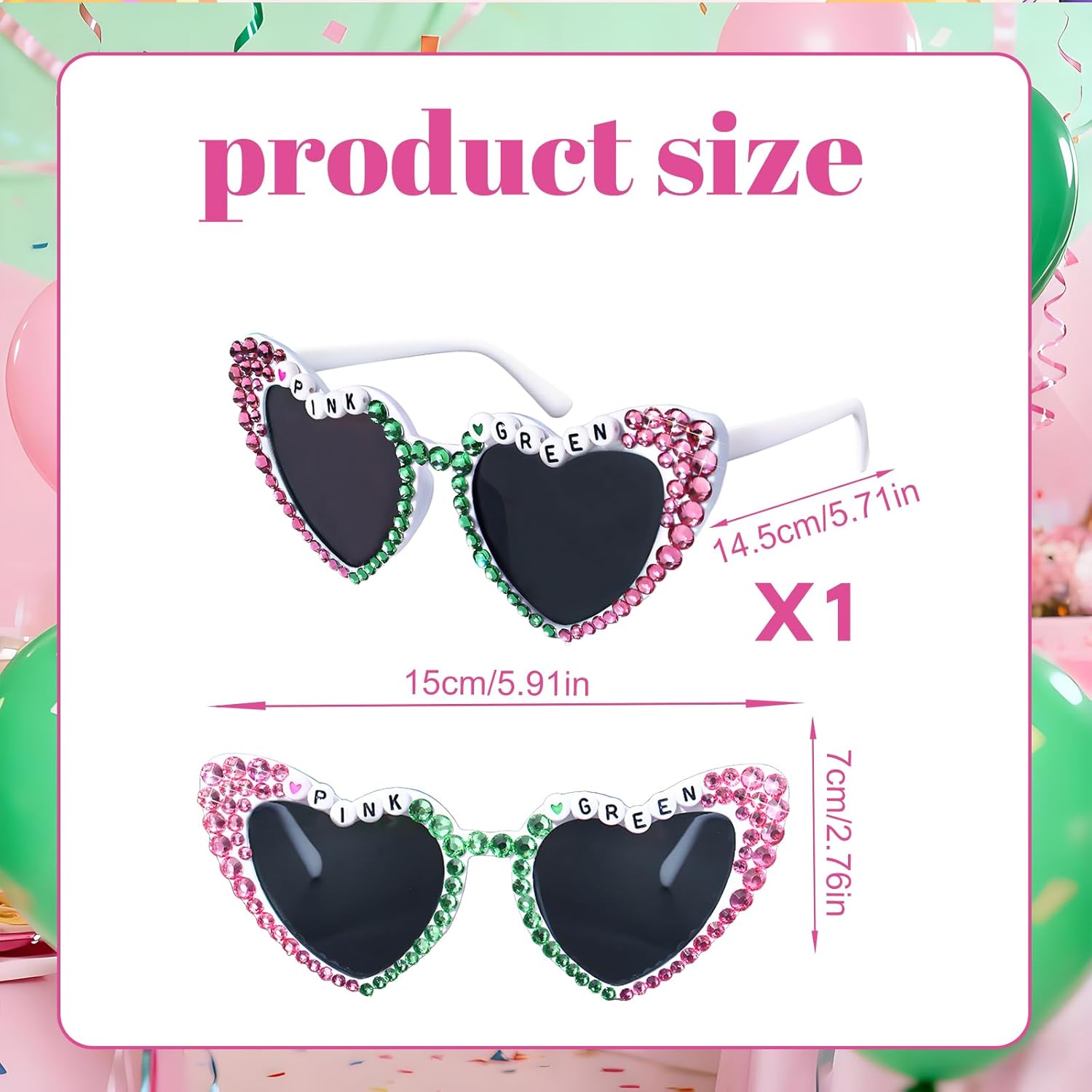 Wicked Heart Sunglasses for Women Pink and Green Party Glasses for Bachelorette Birthday Bday Party Favors Accessories - Image 2
