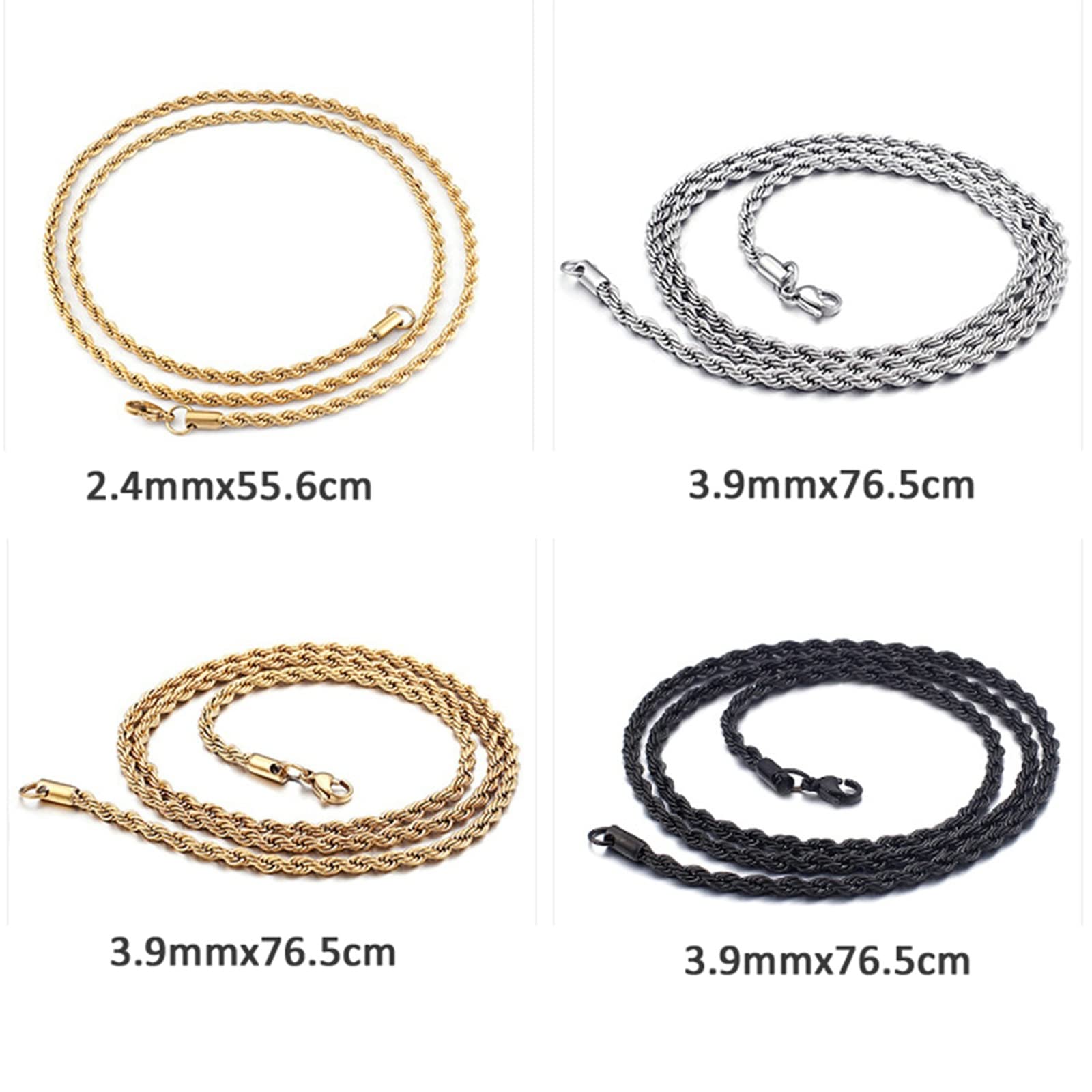 FLXHHX 30-45cm Ringe, Armbänder, Ohrringe und andere Juweliere für Männer aus geschliffenem Stahlringe mit Gold/Silber/Black-Tupelreifen (2.4-4.7mm)