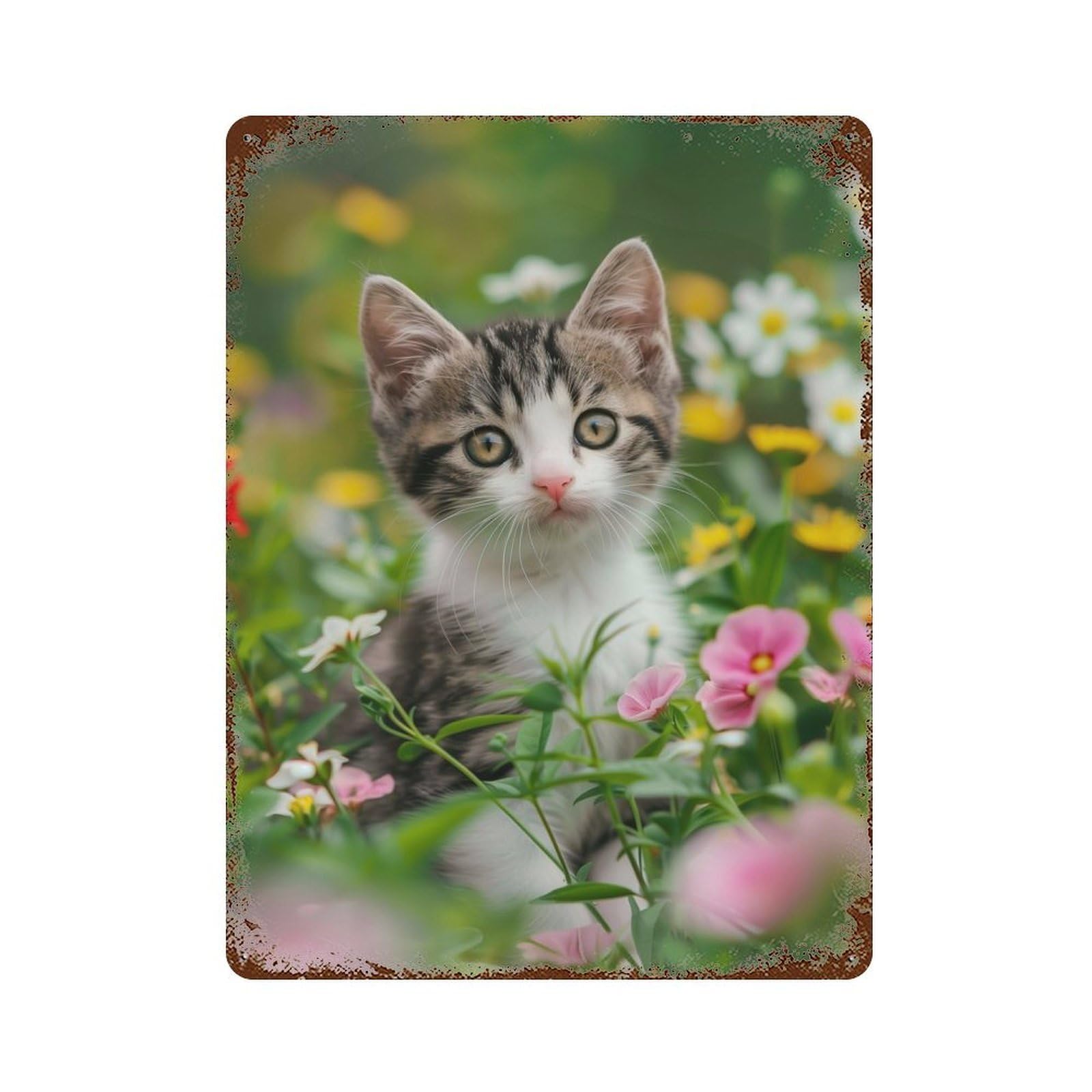 Vintage Rust Metal Sign with Kittens Play Design 15.7"x11.8", for Garage, Bar And Workshop Decor, Retro Wall Decor