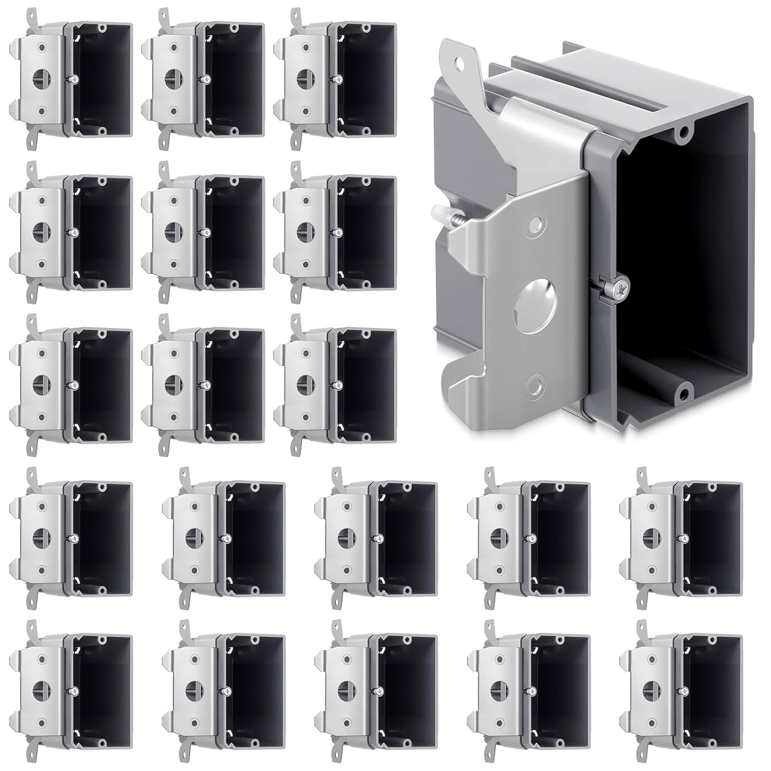 Tellegloww 20-Pack ETL Listed Adjustable PVC Single Gang Outlet Boxes, 21 Cu In - Easy Install for Home & Commercial Wiring