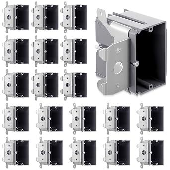 Tellegloww 20 Pack 1-Gang Adjustable Square Plastic Electrical Outlet Box, Etl Listed, 21 Cubic Inch PVC Single Gang Junction Box for Home Improvement, Construction, Flexible Installation, Gray