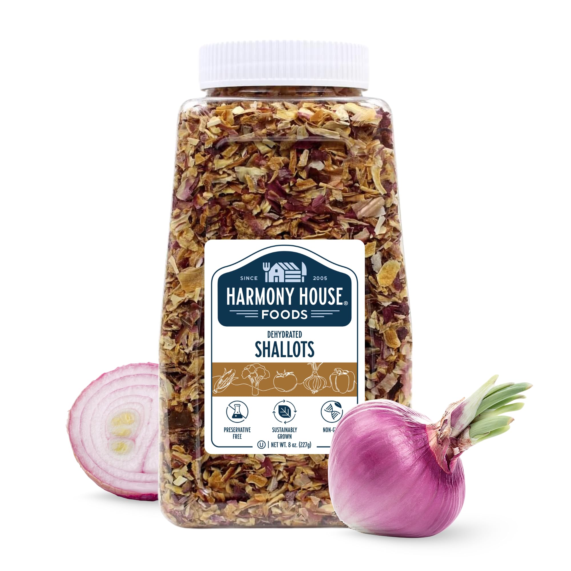 Harmony House Premium Dehydrated Shallots (8 oz, Quart Size Jar)