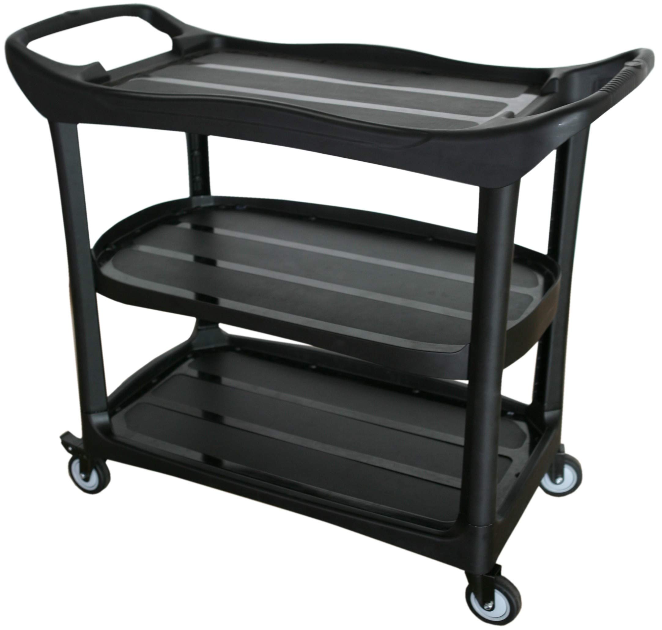 chiner - Carro de Servicio Multiusos 3 Niveles | Robusto y Elegante | 4 Ruedas Giratorias con Freno | Ideal para Restauración y Hoteles, Negro, Polipropileno