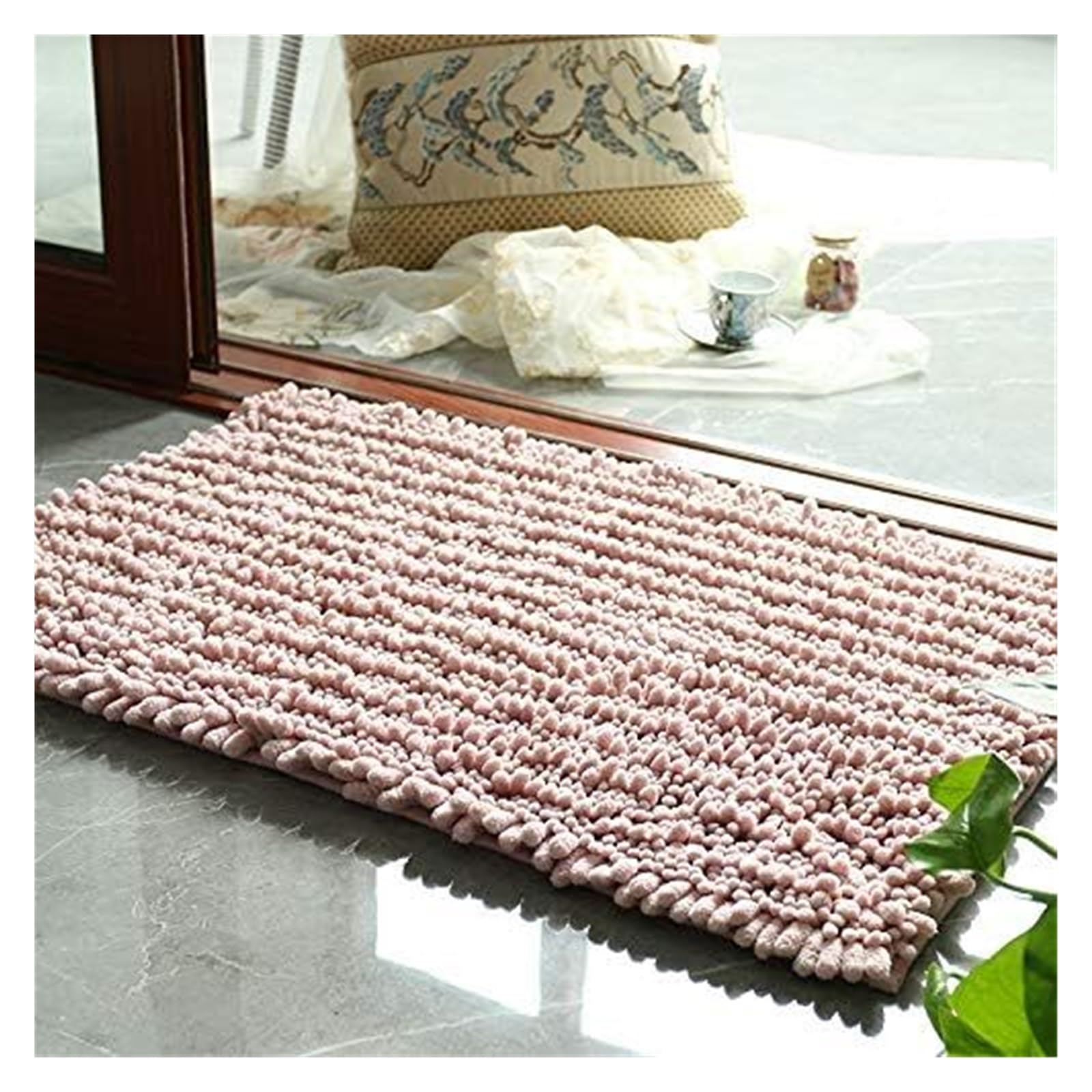Tapis de salle de bain antidérapant doux absorbant l'eau du sol de douche rose