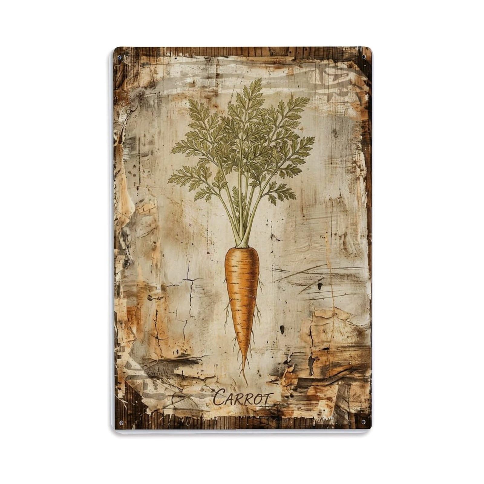 Fqnyr Style Carrot Botanical Vintage Metal Tin Sign Plaque Wall Decor For Cafe, Club Bar, Office, Home Garden Metal Poster 8X12inch