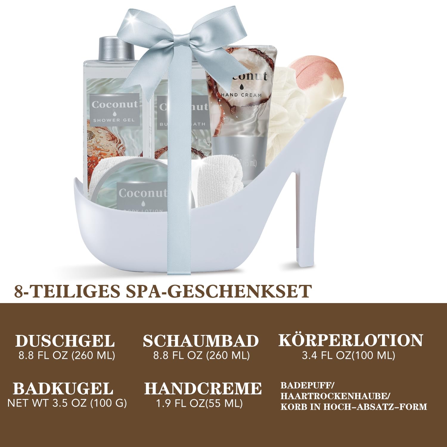 SPA LUXETIQUE Beauty Set per donne,8PC Regalo Donna Compleanno, Cocco Profumo Spa con Gel Doccia, Regali San Valentino per Lei,Set Regalo per il Bagno,Set Benessere per Donne, Regalo Festa della Mamma