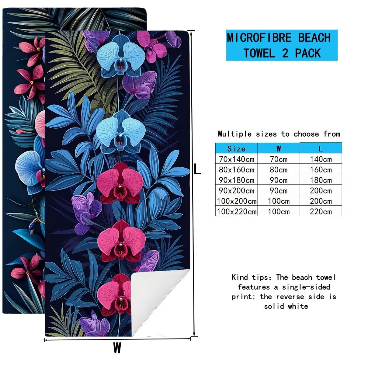 Ręcznik plażowy z mikrofibry, duży ręcznik plażowy 100 x 220 cm, 2 sztuki, damski ręcznik gimnastyczny szybkoschnący, odporny na piasek ręcznik z mikrofibry, lekkie ręczniki gimnastyczne na prezent