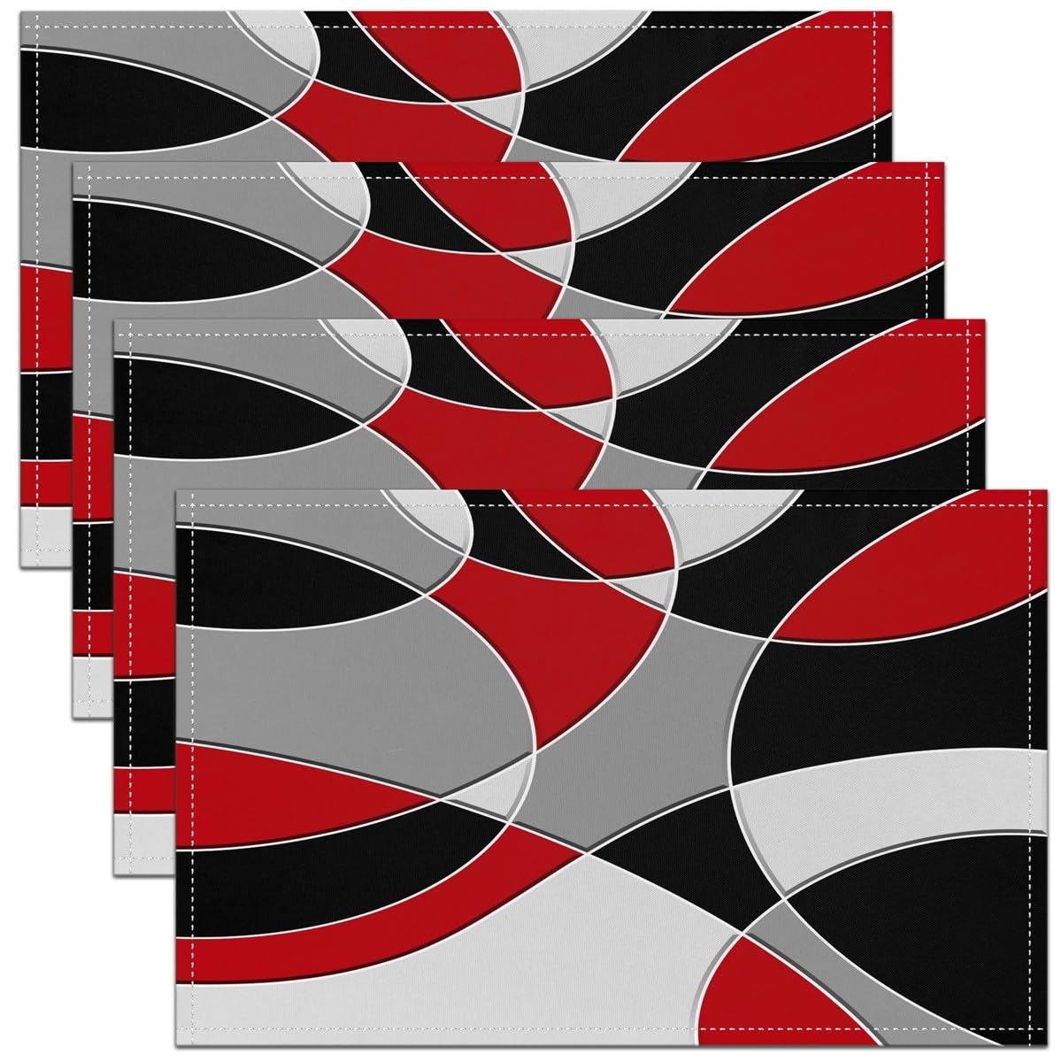 Abstract Art Table Place Mats 45X30cm Set of 4 Soft Black White Red Grey Geometric Placemat for Kitchen Dining Table Decoration Indoor Outdoor Modern Art Placemats for Dining Table