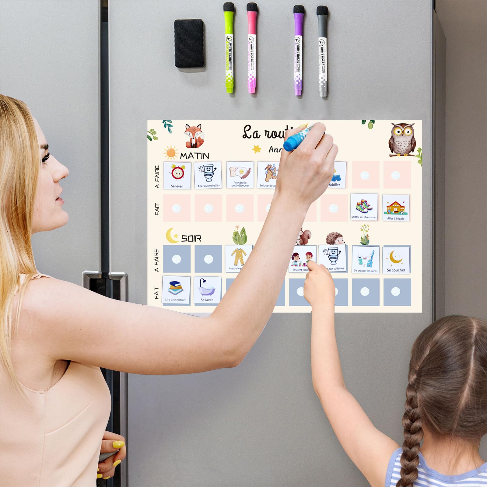 Planning Semaine Enfants 2pcs Tableau Routine Quotidienne 118pcs Français