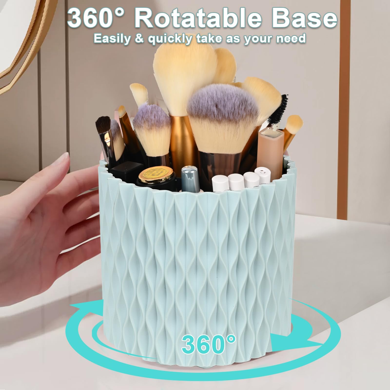 WAFJAMF Makeup Organiser Brush Holder 360 Rotating Cosmetics Organizer Large Capacity Storage Box for Vanity Desktop Bathroom Countertop 5 Slot Makeup Brushes Container - Image 4