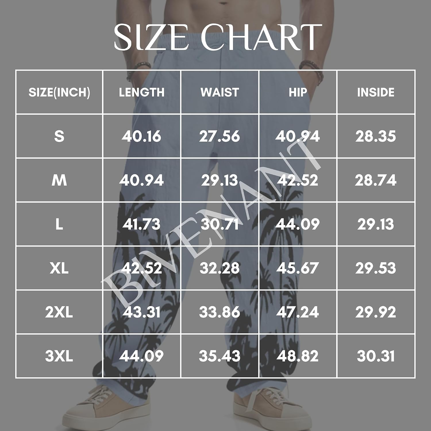 BIVENANT Mens Linen Cotton Pants Beach Loose Baggy Sweatpants Hawaii Coconut Palm Print Casual Lightweight Trousers