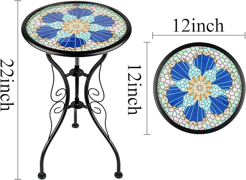 Miniatura 3 de Mesa auxiliar de mosaico, banco de decoración para exteriores, soporte para jardín, patio (flor)