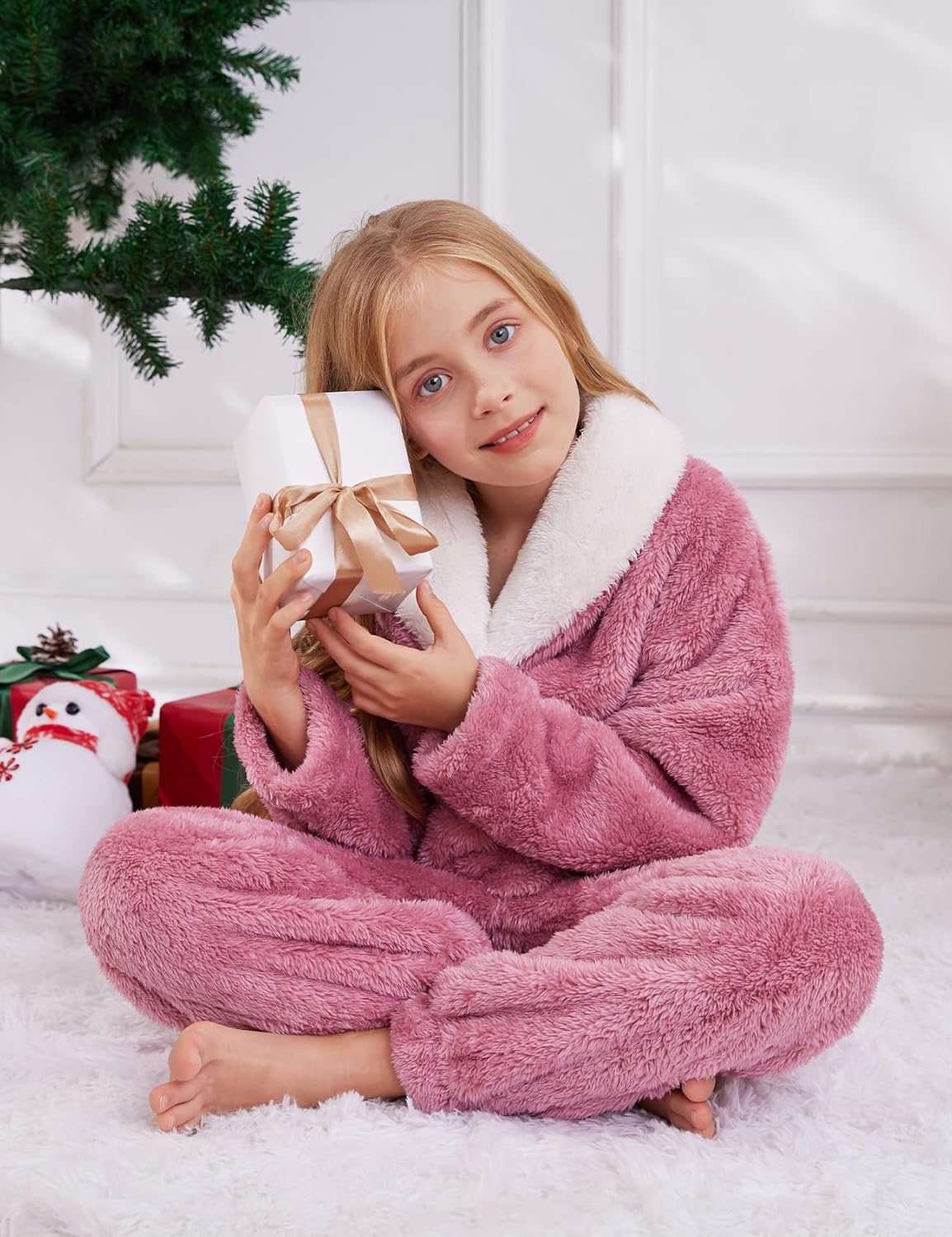 Gihuo Girls Fleece Pants Sets Fuzzy 2 Piece Outfits Lapel Collar Pullover Sweatshirt Set Sweatsuit 5-14Y - Image 5