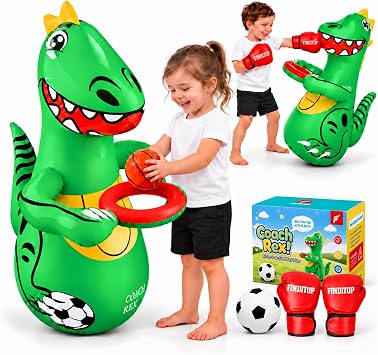 3-in-1 Inflatable Dinosaur Toy, 47-Inch Punching Bag for Kids