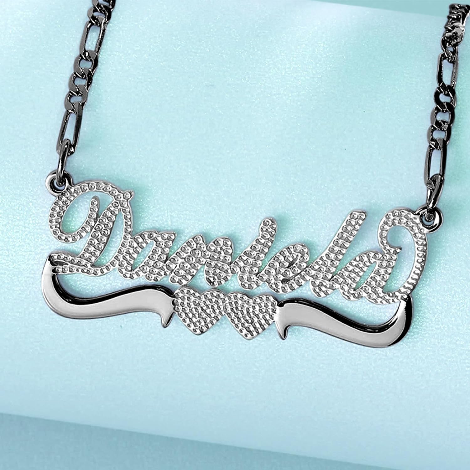 Drawelry Personalized Name Necklace Two Tone 18K Gold Plated Double Heart Pendant Custom Nameplate Jewelry Valentine's Gift for Women Men Couples Anniversary Birthday Gift