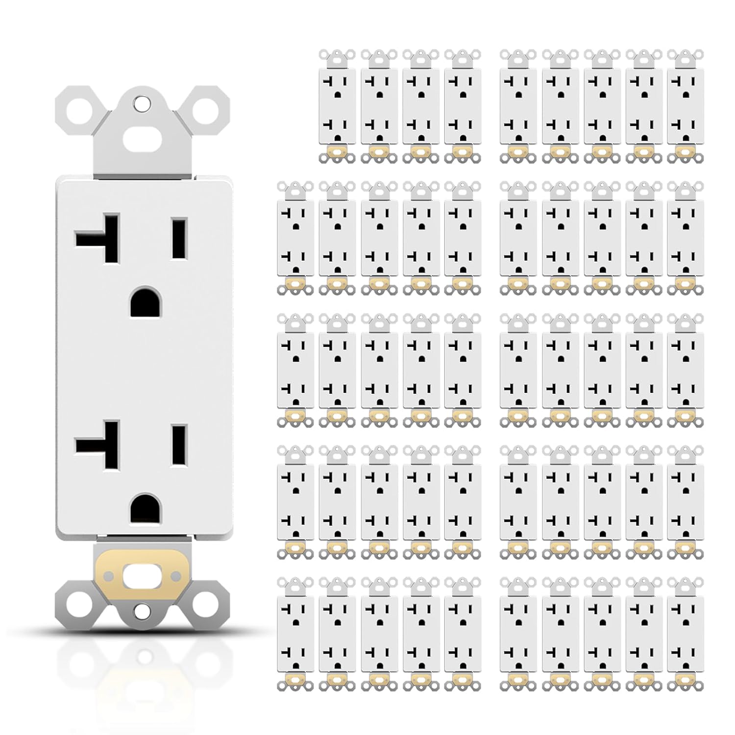 TOPELER 20 Amp Decorator Wall Receptacle, Non-Tamper Resistant Decorative Standard Electrical Outlets, 2 Pole 3 Wire, NEMA 5-20R, Self-Grounding Residential Grade, UL, White, 50 Pack