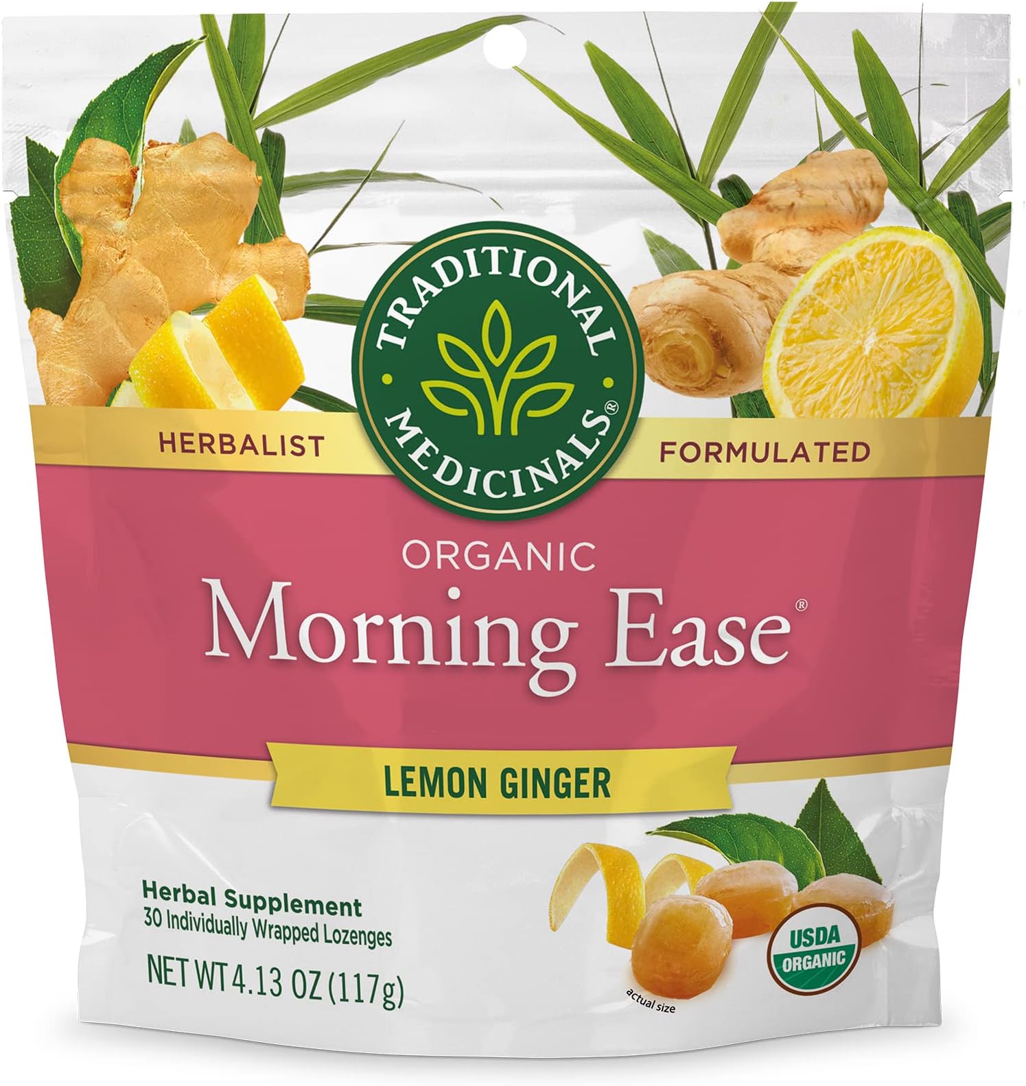 Organic Morning Ease Anti-Nausea Lozenges, Relieves Morning Sickness Associated with Pregnancy, Lemon Ginger (30 count)