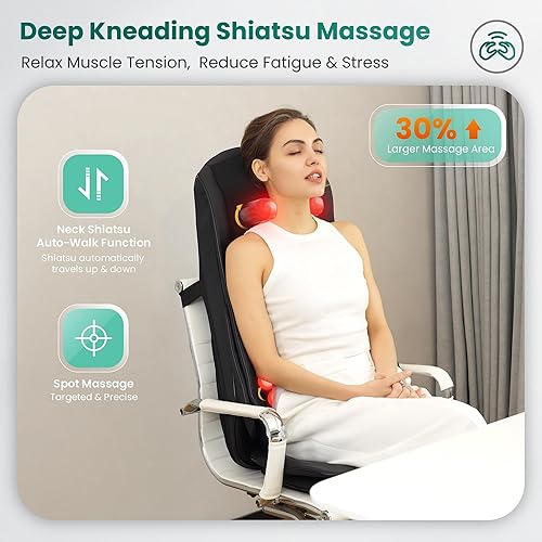 Miniatura 3 de Snailax Shiatsu Masajeador de cuello y espalda con calor, masajeador de silla con compresión, almohadilla de masaje de cuerpo completo, masajeador