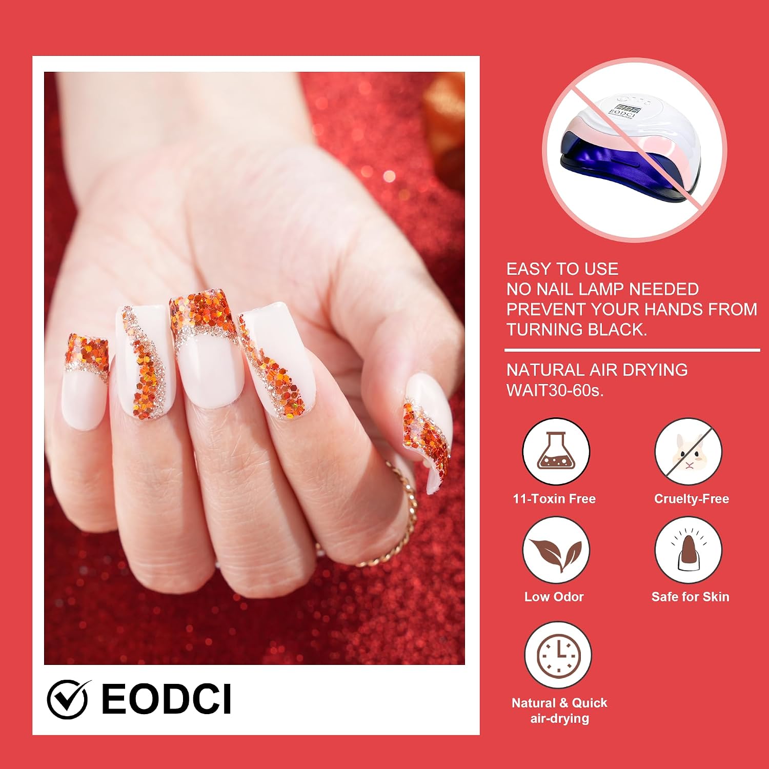 EODCI Glitter Orange Nail Dip Powder, 1 Oz/28g Nail Dipping Powder French Nails Art Starter Manicure DIY Salon Home Gift for Women No UV Lamp Required