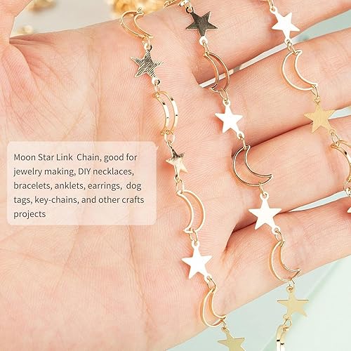 Miniatura 5 de YOUBEIYEE Cadena de eslabones de latón de 16.4 pies  16.4 ft para la fabricación de joyas, rollo de cadena chapado en oro hecho a mano con anillos