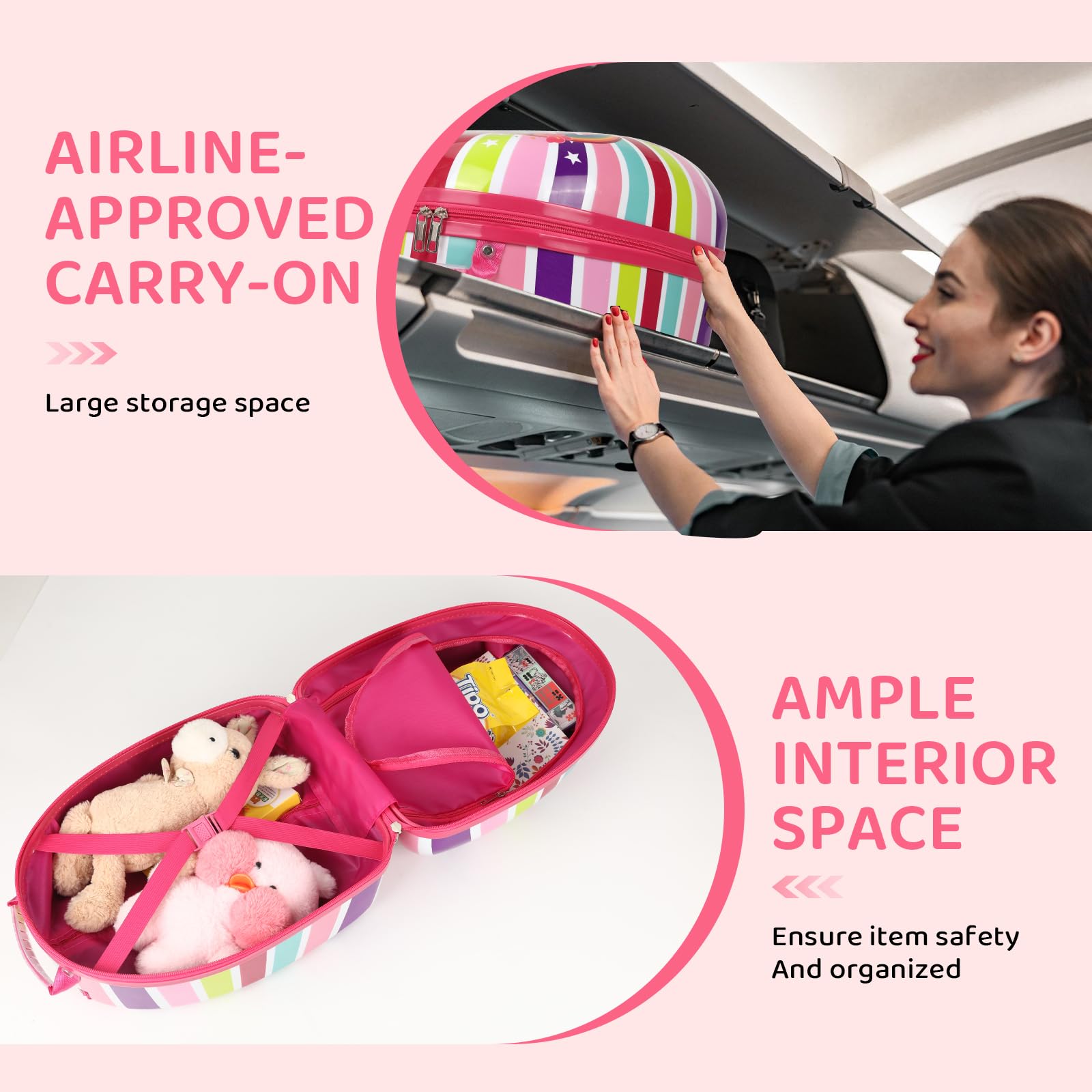Maleta 3 en 1 para patinete, maleta rígida 3D para niños con ruedas de luz LED, mango retráctil, plegable y altura ajustable para niños y niñas (rosa)
