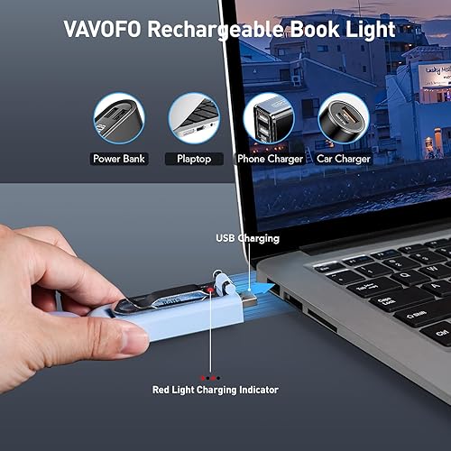Miniatura 84 de VAVOFO Luz de libro recargable por USB, bloqueo de luz azul, luz de lectura en forma de marcador de clip ámbar, 6 LED para el cuidado de los ojos