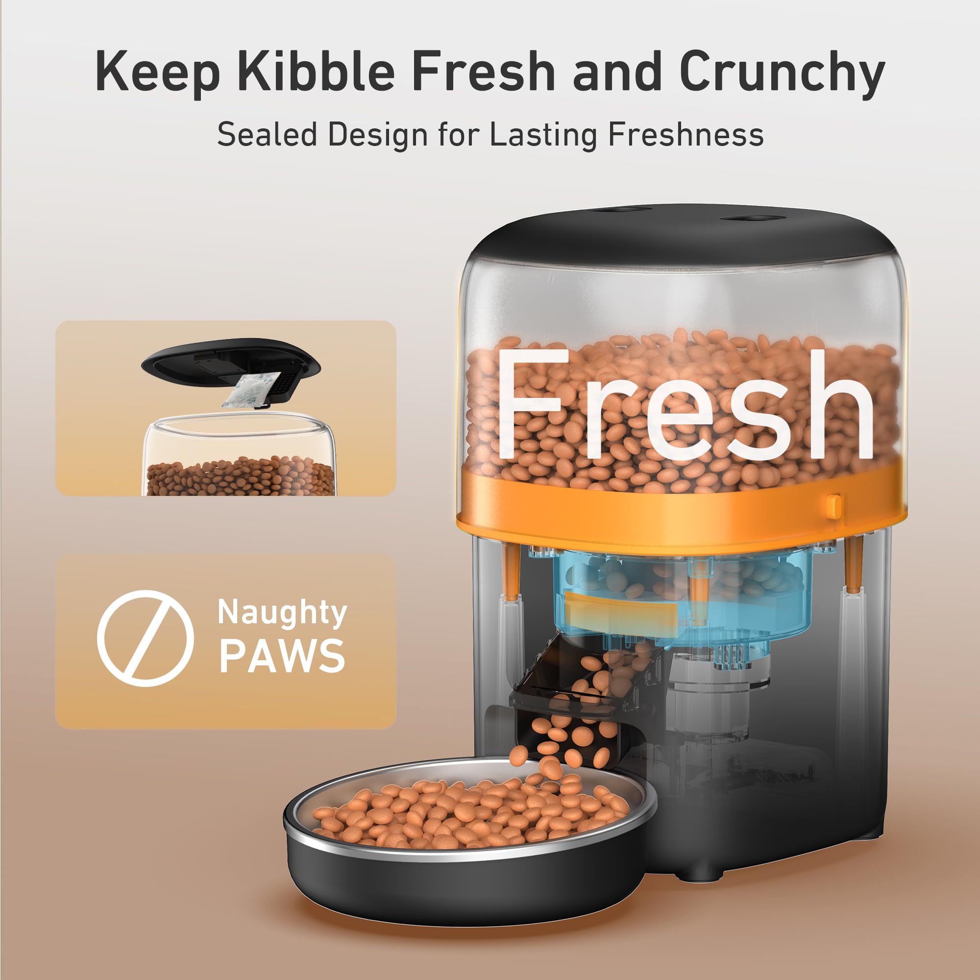 Automatic Cat Feeder - 2L Cat Food Dispenser, Timed Auto Pet Feeder with 180-day Battery Life, 1-6 Meals Per Day, 1-16 Portion, Desiccant Bag Keeps Dry Food Fresh, Also for Small Dogs view 4