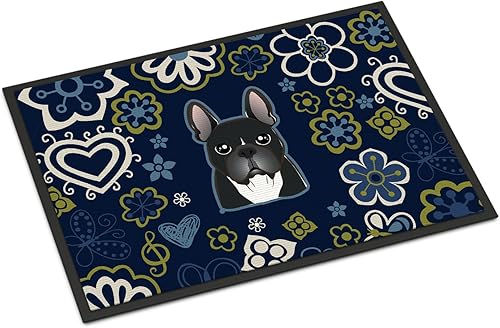 Miniatura 112 de Caroline's Treasures BB1449JMAT - Tapete de bienvenida de carlino negro, 24 x 36 pulgadas, tapete azul para puerta delantera, para interiores