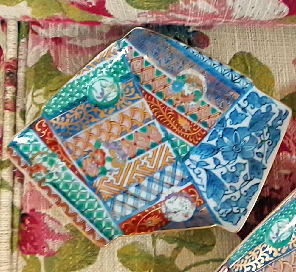 龍峰窯5点 金彩赤絵 祥瑞花丸紋むすび皿揃 古伊万里