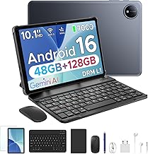 POCKAM P10 10.1 inch Tablet, Android Tablets with Gemini AI, 48GB RAM+128GB ROM, 7000mAh, Unisoc T310 Quad-Core, 90Hz, 8MP…