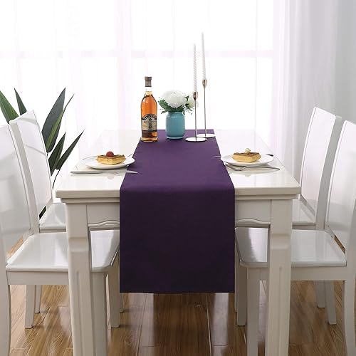 Miniatura 3 de DUALIFE Camino de mesa morado ciruela para boda de 108 pulgadas de largo y 9 pies para decoraciones de mesa rectangulares y redondas para fiestas de