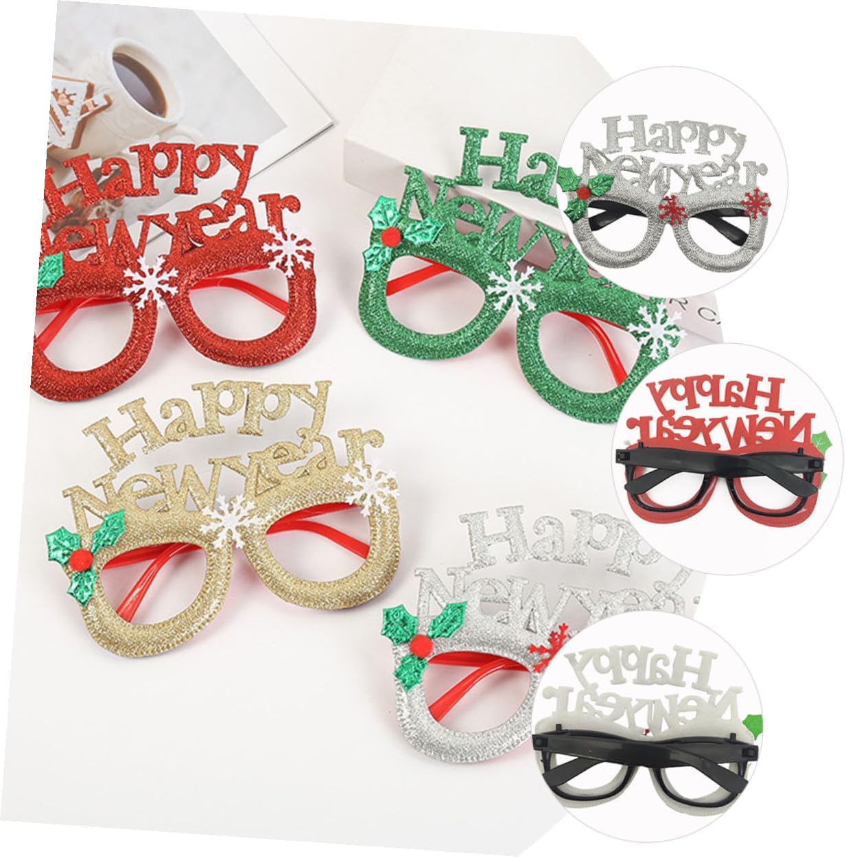 12 Pairs New Year Party Glasses Frames Decorative Photo Props Party Ornaments for Holiday Celebrations and Photobooth Accessories