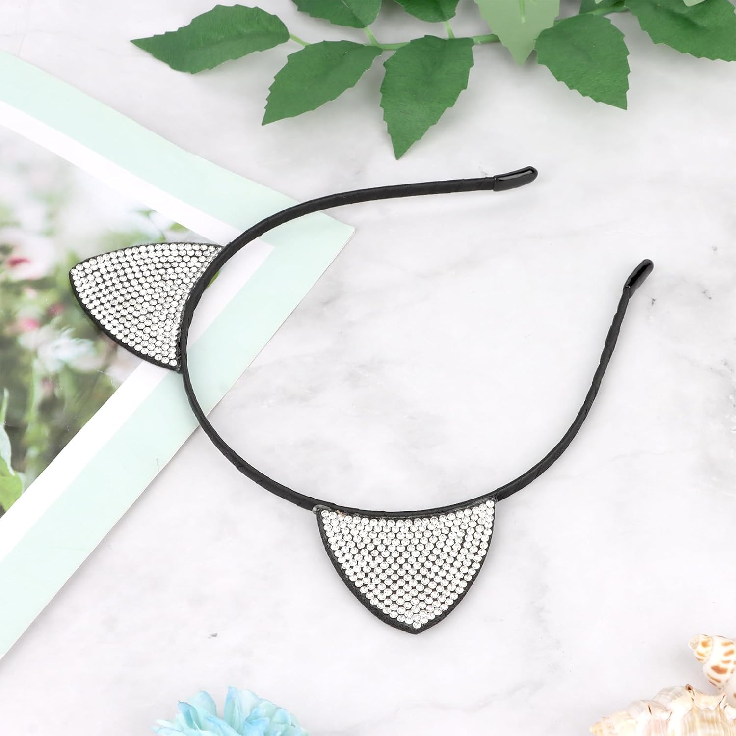Rhinestone Cat Ears Headband Black Cat Costume for Women Girls White Cat Ears For Cosplay Party - Image 3