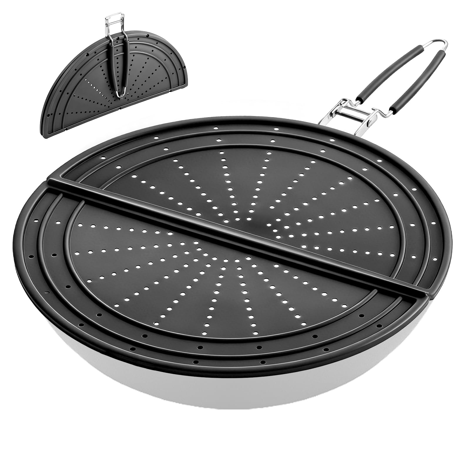 Snowyee Foldable Splatter Screen for Frying Pan, Silicone Grease Splatter Guard Include 3 Different Size 13/11.42/9.84 inch or 33/29 / 25 cm for Kitchen Cooking Pan Cover (Black / 13 inch)