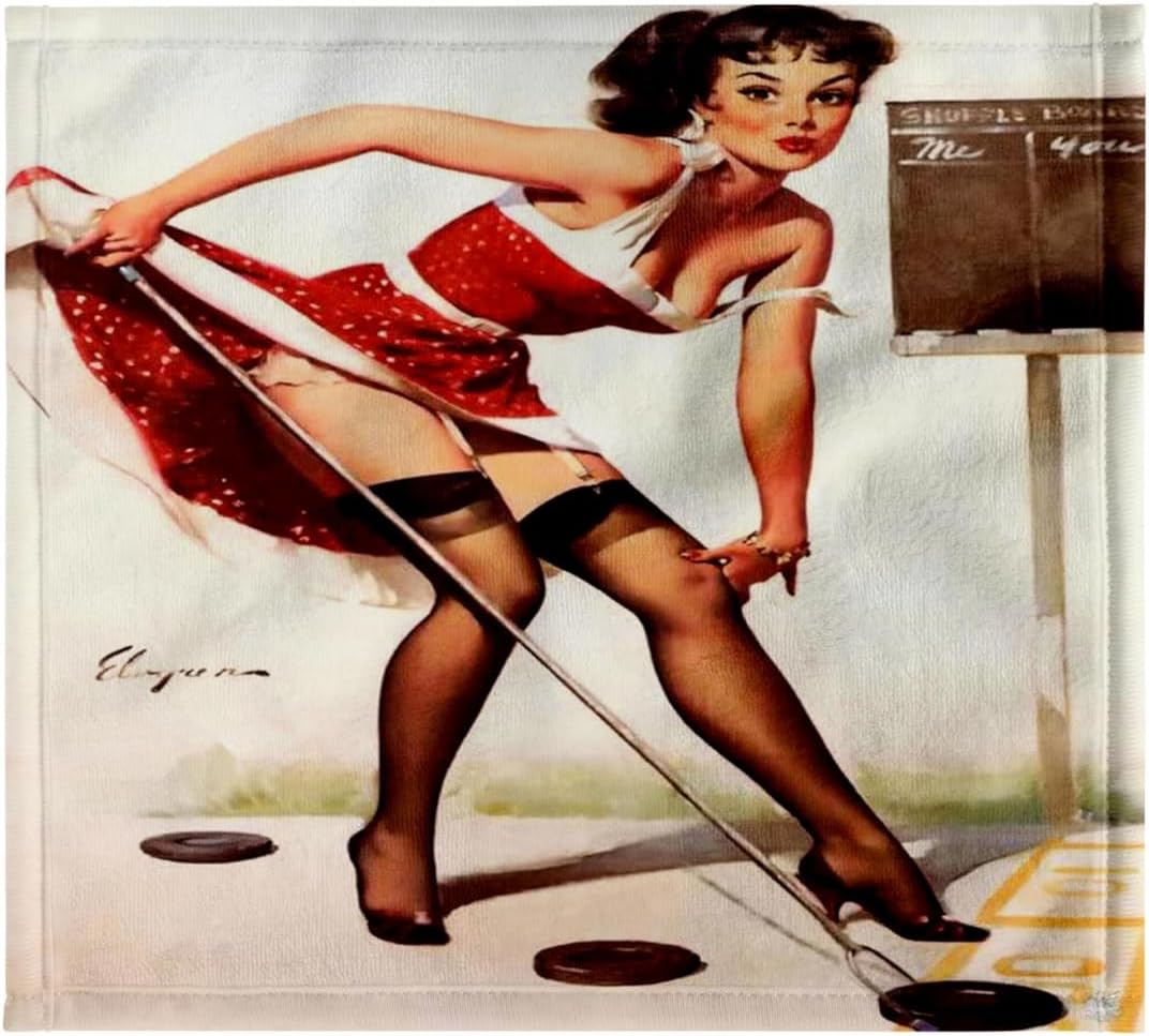3dRose Print of Elvgren Pinup Playing Shuffleboard 22x30 Bath Hand Pool Towel