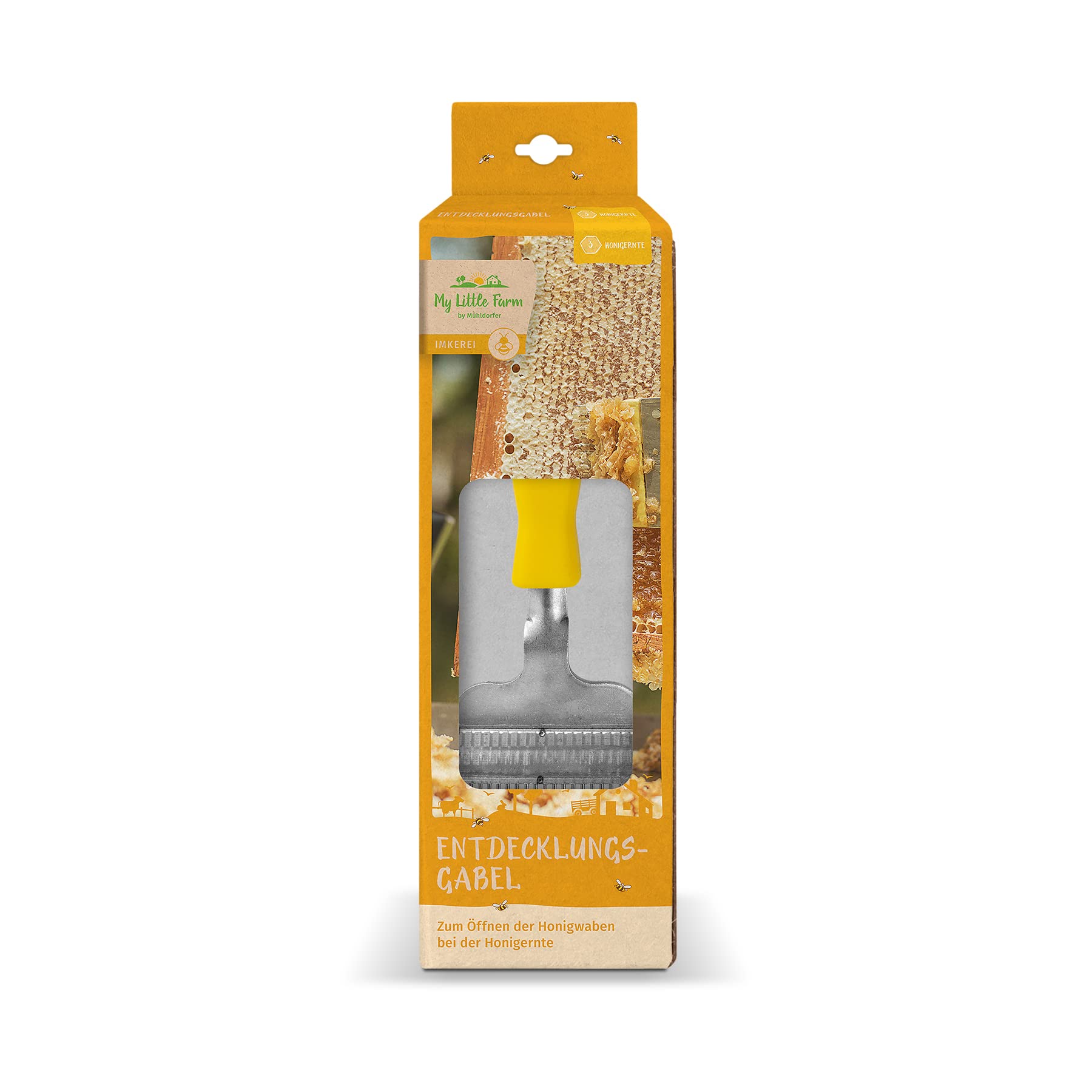 Mühldorfer My Little Farm Professional Discovery Fork, Durable Tool for Any Beekeeper, For Opening Honeycombs When Harvesting Honey, with Curved Stainless Steel Tines and Ergonomic Plastic Handle