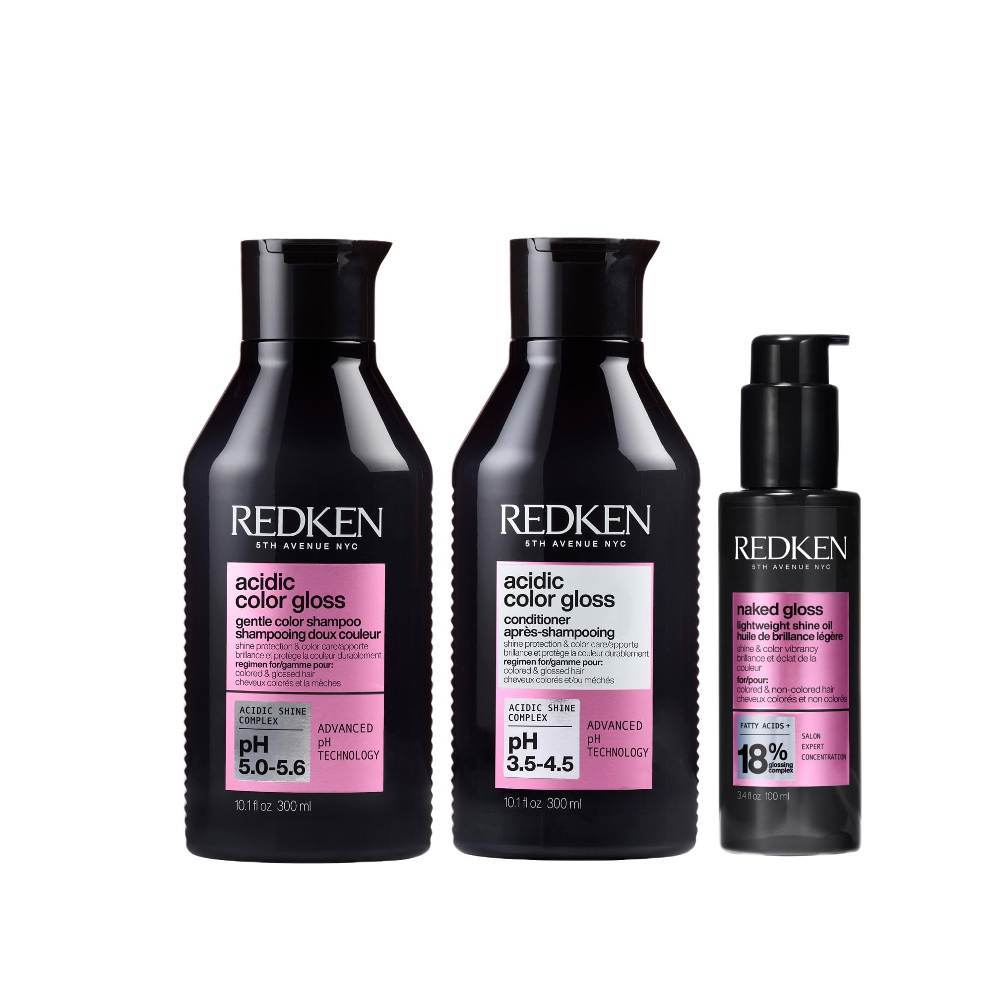 REDKEN - Routine Protectrice - Shampoing + Après-Shampoing + Huile - Prolonge et Sublime la Couleur - Brillance et Hydratation - Formule au pH Acide - Sans Sulfates - Acidic Color Gloss