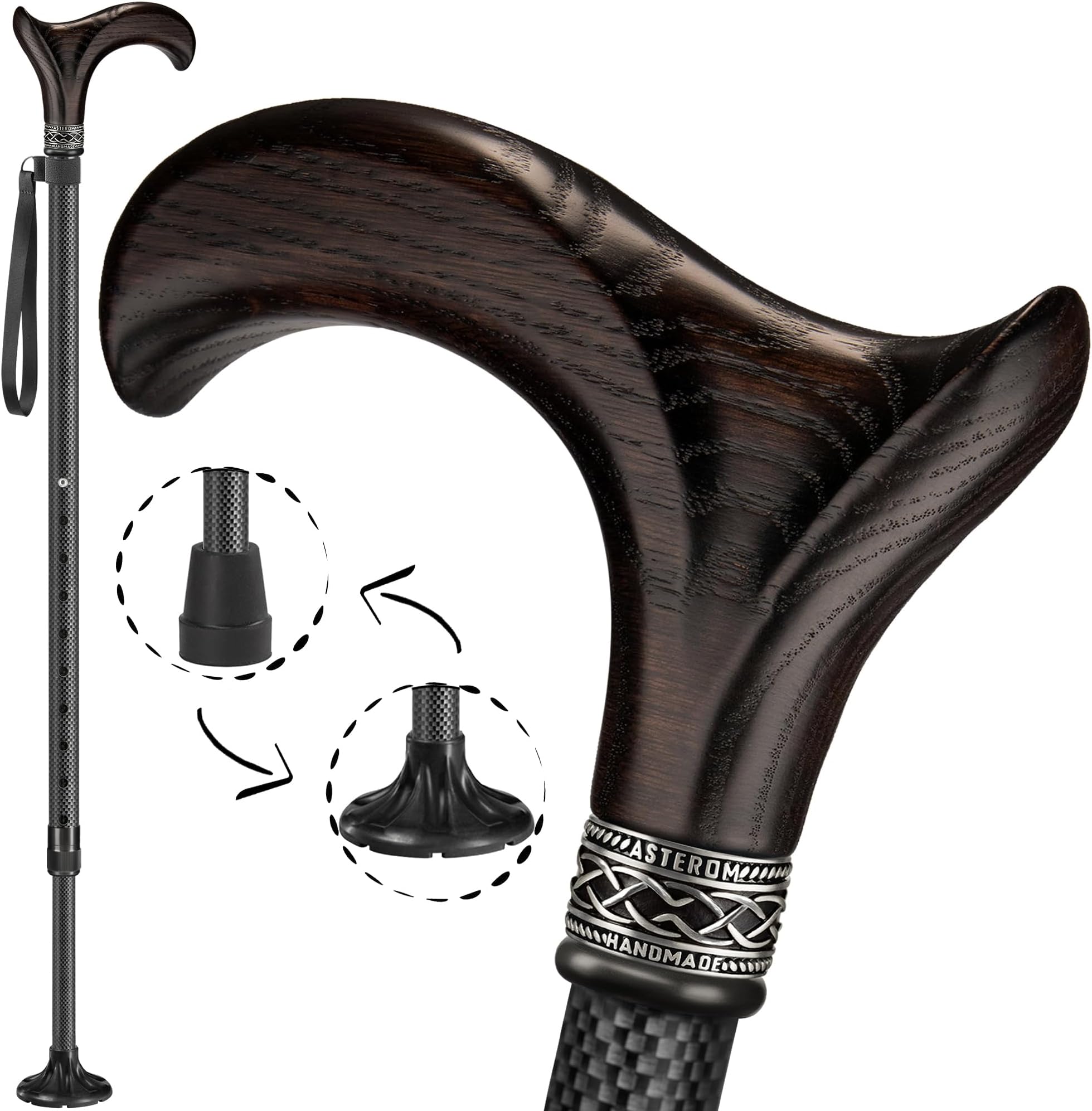 Asterom Walking Cane - Handmade, Ergonomic, Wooden - Canes for Men, Cane for Women - Walking Sticks for Seniors, Unique, Wood