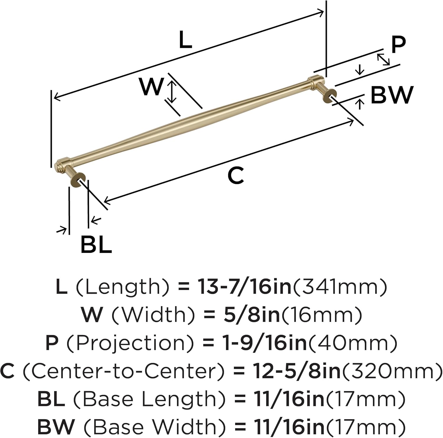 Amerock Enlivity 12-5/8 inch (320mm) Center-to-Center Golden Champagne Cabinet Pull, BP37728BBZ
