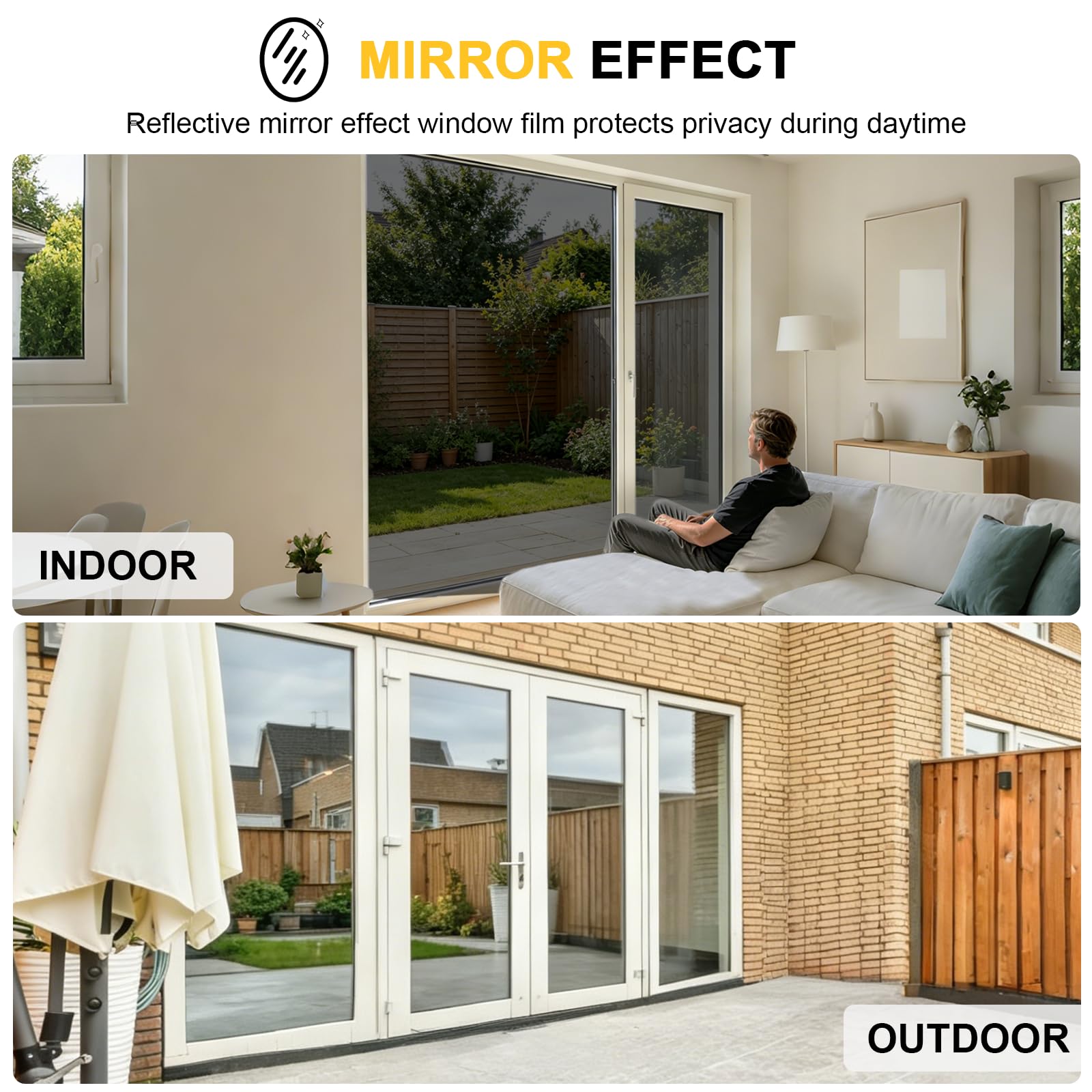 Concus-T Negro Vinilo Película para Ventanas Resiste 96.5% UV Amplia Sentido Único Privacidad Protección Autoadhesivo Protección Solar Lámina Adecuado para Puertas y Ventanas de Vidrio 90x200cm
